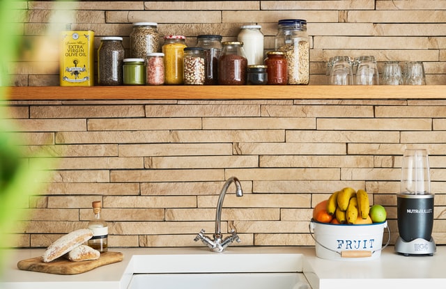 kitchen sink with spices and fruit