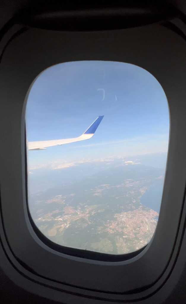 View of airplane wing from the window